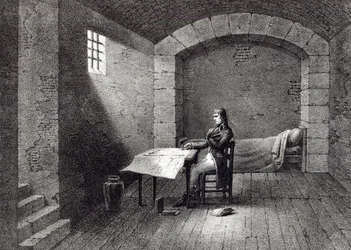 Brigadier-general Bonaparte i fängelset i Fort Carre i Nice, graverad av Jean-Baptiste Jobard (1792-1861)